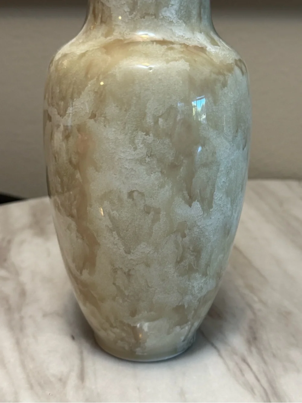 Hand painted glazed Travertine ceramic Vase 4.25” Wide x 10.5” Tall